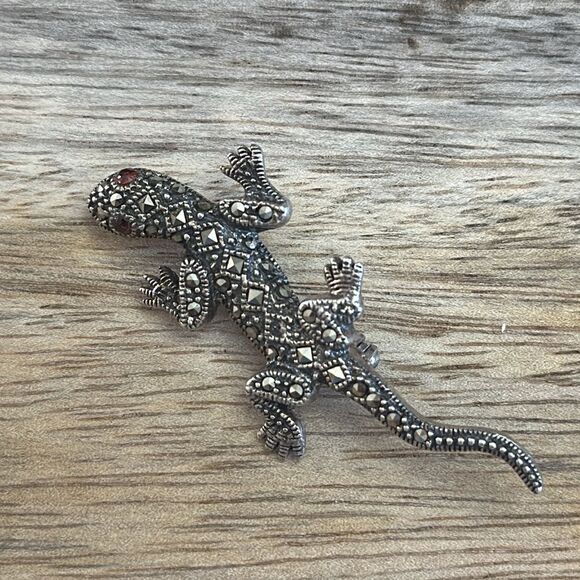 Vintage Lizard Sterling Silver 925 Marcasite Pin - Picture 1 of 4
